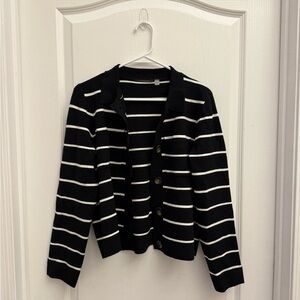 T Tahari Black and White Striped Cardigan